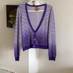 Ali Ro Purple and White Long Sleeve Striped top Sz L purple color